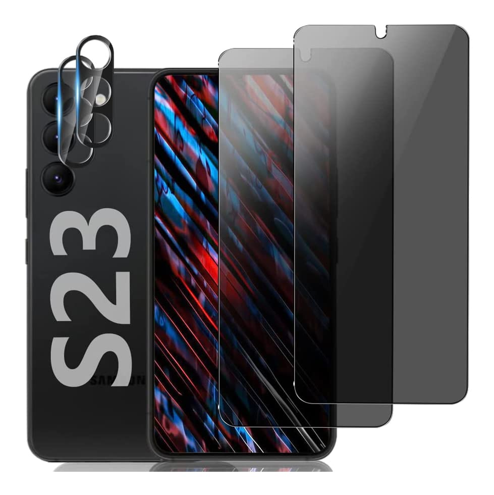 AWH [2+2 Pack] Samsung Galaxy S23 Plus Privacy Screen Protector with Glass Camera Lens Protector, 3D Curved, Scratch Resistant, Bubble-Free, Anti-Spy Tempered Glass (Samsung S23)