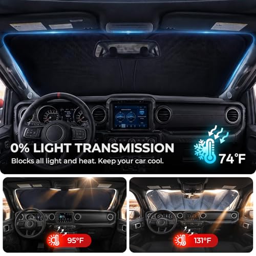 Image of [2026 Upgraded] DooGooCoo Windshield Sun Shade for Jeep Wrangler & Gladiator 2011-2025 2026[Cooling Ice-Crystal, 100% Sun Block] Jeep Windshield Sun Shade for Wrangler Sunshade & Gladiator Sunshade.