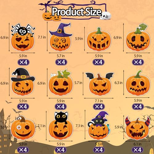 Image of 48 Pcs Halloween Cutouts, Scary Pumpkin Cutouts Halloween Bulletin Board Decorations Pumpkin Paper Cut-Outs for Home School Trick or Treat Party Chalkboard Wall Decor