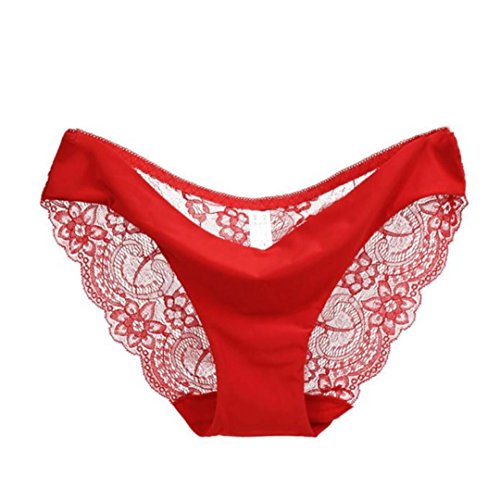 JiaMeng Lencería sexy 2018,Bragas de Encaje de Mujer Bragas de algodón sin Costura Bragas Huecas Cintura Baja Ropa Interior (S, Rojo)