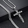 JeweBella Cross Necklace for Men Women Stainless Steel Jesus Crucifix Cross Pendant Venetian Chain 61 CM Silver/Gold/Black Religious Jewellery Gift #4