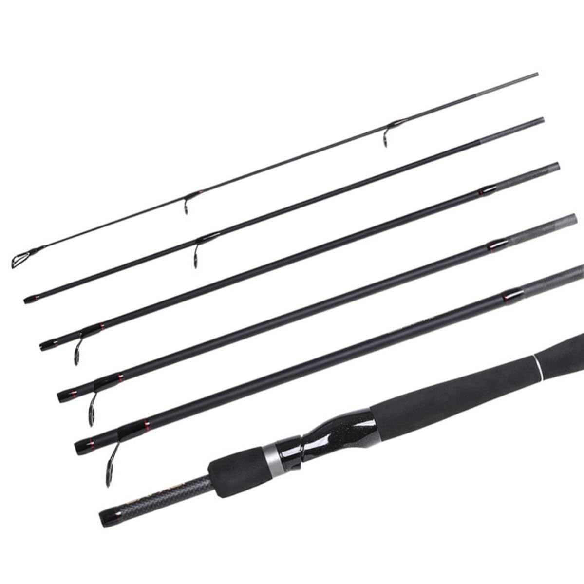 Canna da Pesca Corta in Carbonio a 6 Sezioni, 2,4m, Nera