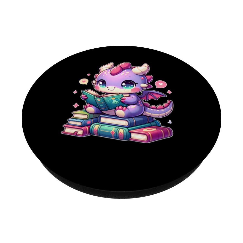 I am the book dragon Bookworm Reading Book Lover PopSockets Swappable PopGrip, Black - Image 2