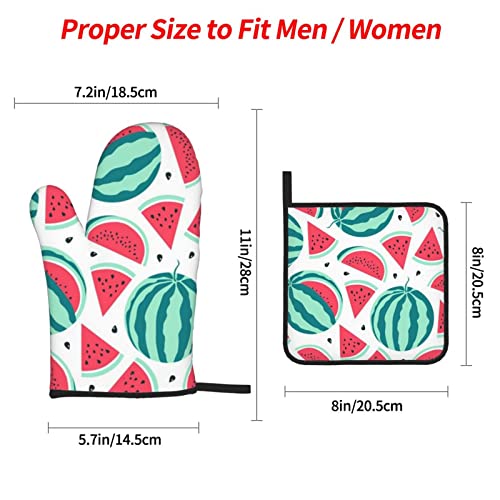 Fruits Watermelon Printed Oven Mitts And Pot Holders Heat Resistant Potholders Oven Gloves And Pad For Baking Kitchen Grilling - 4 Set #TOP4