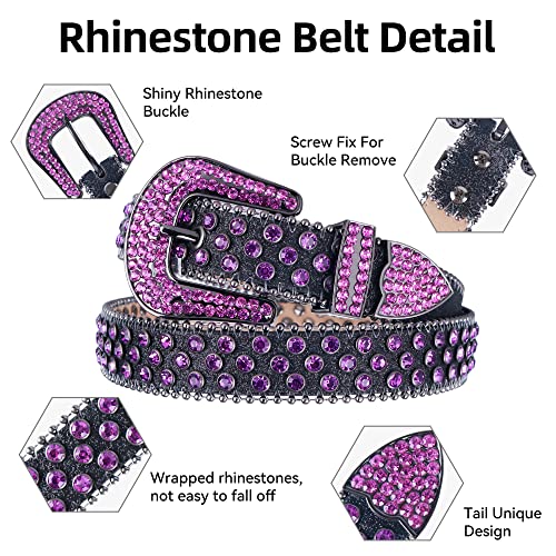 Men Women Rhinestone Belt Western Bling Luxury Strap Leather Sparkle Studded Belts 1-1/7"(29mm) Wide2