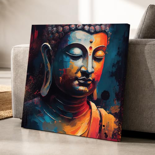 Image of PAINTINGMANTRA Abstract Buddha Painting for Living Room, Buddha wall Art Painting for living room, Bedroom, office and Home, Canvas, 22x22 Inch