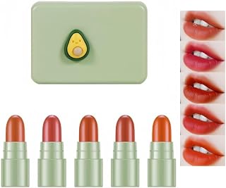 5 Colors Capsule Pills Lipstick Mini Lip-Stick Set for Youngster/Beginner, Easy to Carry, Cute Strawberry/Avocado/Peach Three Styles Packaging Design, Waterproof and Long Lasting (Avocado)