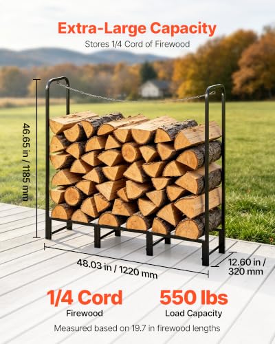 Image of VEVOR Firewood Rack 4ft 1 /4 Cord Heavy Duty Outdoor Wood Storage Holder