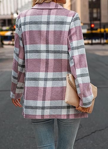 PRETTYGARDEN Women Plaid Shacket Jacket Trendy Fall Casual Button Wool Blend Tartan Trench Coat Winter Clothing with Pockets