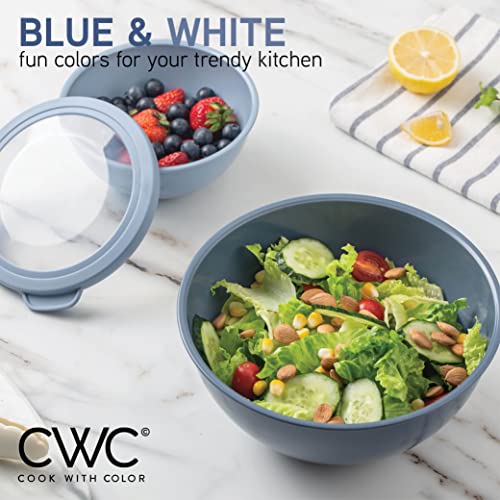Cook With Color Mixing Bowls With Tpr Lids - 12 Piece Plastic Nesting Bowls Set Includes 6 Prep Bowls And 6 Lids, Microwave Safe Mixing Bowl Set (Blue And White) #TOP2