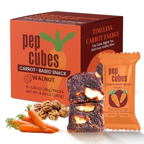 Image of PEPCUBES Carrot Snack Bites with Walnuts (8 Pack), Soft, Chewy, Real Ingredients, Naturally Sweetened, High Fiber, Steady Energy, Gluten Free, Dairy Free, Low Calorie, Plant Based, Gut-Friendly, Lightly Spiced | 8 ct, 1.06 oz each
