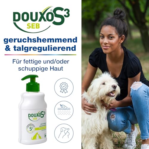 DOUXO S3 SEB Shampoo | für Hunde & Katzen | Beruhigende Schuppenlösung bei fettiger Haut | Effektive Pflege gegen Schuppen & Dermatitis | Hypoallergener Duft | 200 ml