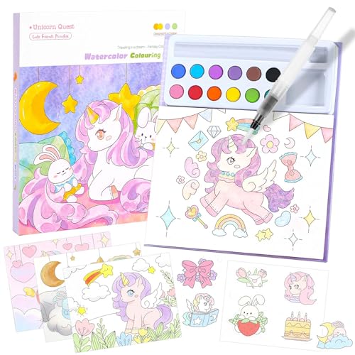 Staranry Libro para Colorear con Acuarelas para Niños 3-8 Años, Unicornio Sin Desorden, Libro de Pintura Acuarela Niño, Regalo para Niñas y Niños