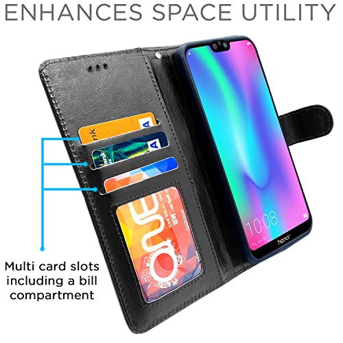 Image of Pikkme Honor 9N Flip Case Leather Finish | Inside TPU with Card Pockets | Wallet Stand and Shock Proof | Magnetic Closing | Complete Protection Flip Cover for Honor 9N (Black)
