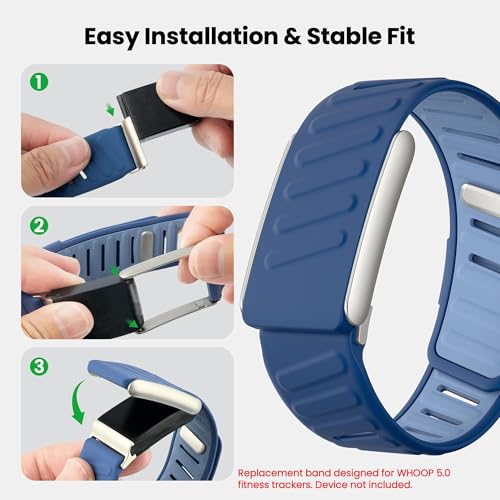 Image of VEMIGON Silicone Sport Band Compatible with Whoop 5.0 One /Peak, Life /MG, Breathable, Adjustable Waterproof Replacement Wristband Strap with Stainless Steel Frame Connector, NOT for Gen 4.0(Band only)