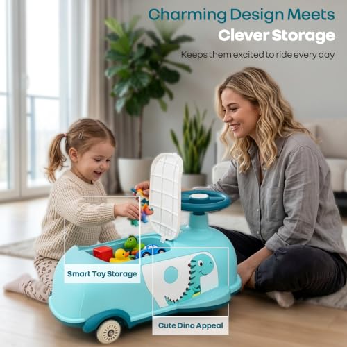 Image of R for Rabbit Iya Iya Poppy Swing Car for Kids, 3 in 1 Baby Push Ride-On & Pull Along Car | ABEC7 Bearing Smooth Wheels with Storage Seat | Ideal for 2+ Years Boys & Girls, Upto 50 Kgs (Lake Blue)