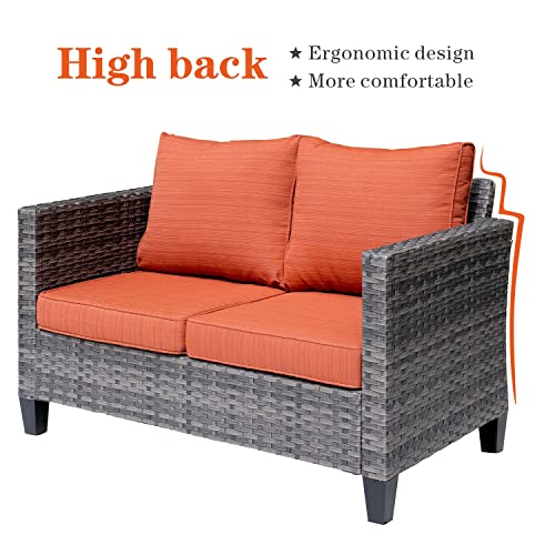 Ovios Patio Sofa All Weather Outdoor Furniture Loveseat Couch High Back Wicker Rattan Loveseat Couch For Yard Backyard Porch (Orange Red) #TOP2
