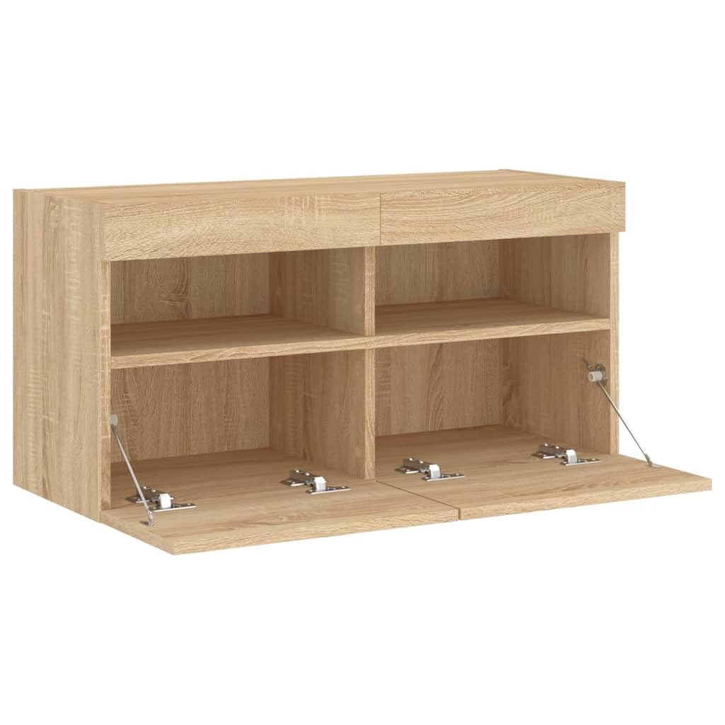 vidaXL Meuble TV Mural avec Lumières LED, Armoire de Télévision Suspendue, Meuble Télé Flottant, Moderne, Chêne Sonoma Bois d'Ingénierie