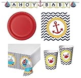 Nautical Baby Shower Supplies Decorations Set Including: Plates, Napkins, Cups, Table Cover and Banner