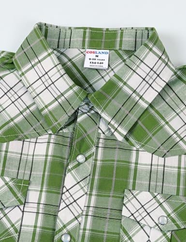 Image of COSLAND Boy's Toddler Cotton Western Short Sleeve Button Down Plaid Shirt, 4-14 Years