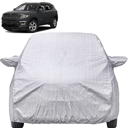 Image of Compass Waterproof Car Cover with Mirror Pockets, Shinning Silver Design, Non Woven Fabric,Triple Stitched, Compatible with Jeep Compass Car Cover (2017 to 2022), Compass Car Accessories