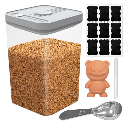 Food Storage Containers With Lids Airtight, Brown Sugar Storage Container with Spoon and Terracotta Savers for Softening, Ideal for Sugar, Cookies or Crackers 2.43Qt(77Oz/2.3L)