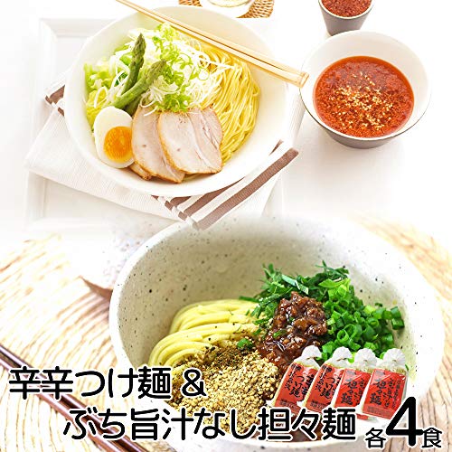 ぶち旨汁なし担々麺 ２食入り 辛辛つけ麺 広島流 ２食入り ２種類、４袋セット たれ、すり胡麻、七味・赤唐辛子付き ラーメン 半生熟成麺 瀬戸内麺工房 なか川