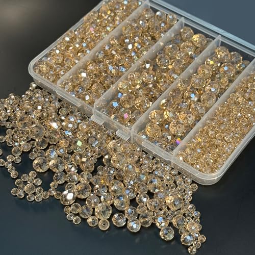 Laopottbeads 800Pcs 4/6/8/10mm Crystal Glass Beads for Jewelry Making Beads for Bracelets Necklace Pendants Making Supplies(Gold Champagne)