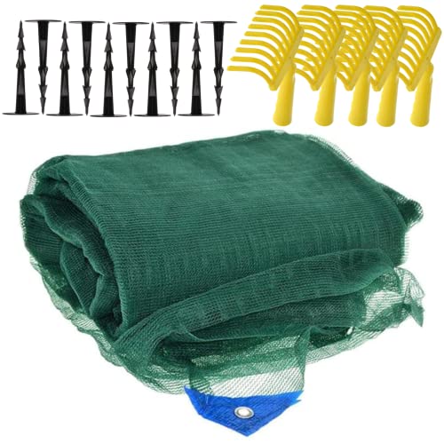 set raccolta olive con rete antispina mt 6x6 con spacco, 5 rastrelli a pettine con 9 denti, 10 picchetti di ancoraggio in plastica