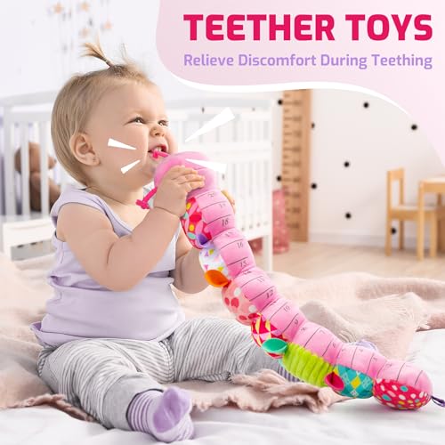 Image of Sumobaby Infant Baby Musical Stuffed Animal Toys for 0-3-6-12 Months,Multi Sensory Toys with Crinkle and Rattles, Tummy Time Toys for Newborn Boys Girls, Caterpillar, Pink