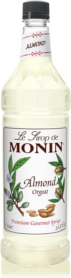 Monin - Almond Syrup, Sweet and Rich Nutty Aroma, Natural Flavors, Great for Coffee Drinks and Specialty Cocktails, Non-GMO, Gluten-Free (1 Liter)