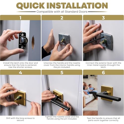 Image of Mega Handles Prime Passage Lever Door Handle for Closet or French Doors, Single Side Door Levers, Fits All Standard Door Sizes, Covered Screws Included - Satin Brass /Matte Black (1 Pack) 5 inch