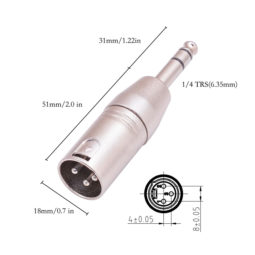 summina XLR to 1/4 Adapter XLR Female to 1/4 XLR Adapter 6 Pack Zinc Alloy Stereo Mixer Microphone Audio Adapter Connector 6.35mm Female XLR to 1/4 and Male to XLR Female Adapter