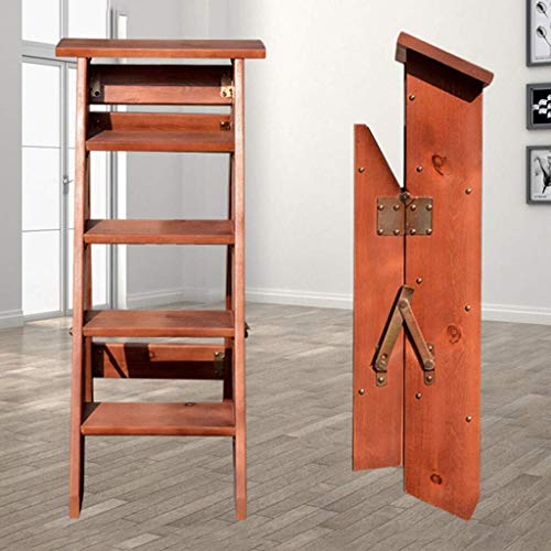 Taburete de madera elegante con acabado marrón de 5 escalones y función estante 6