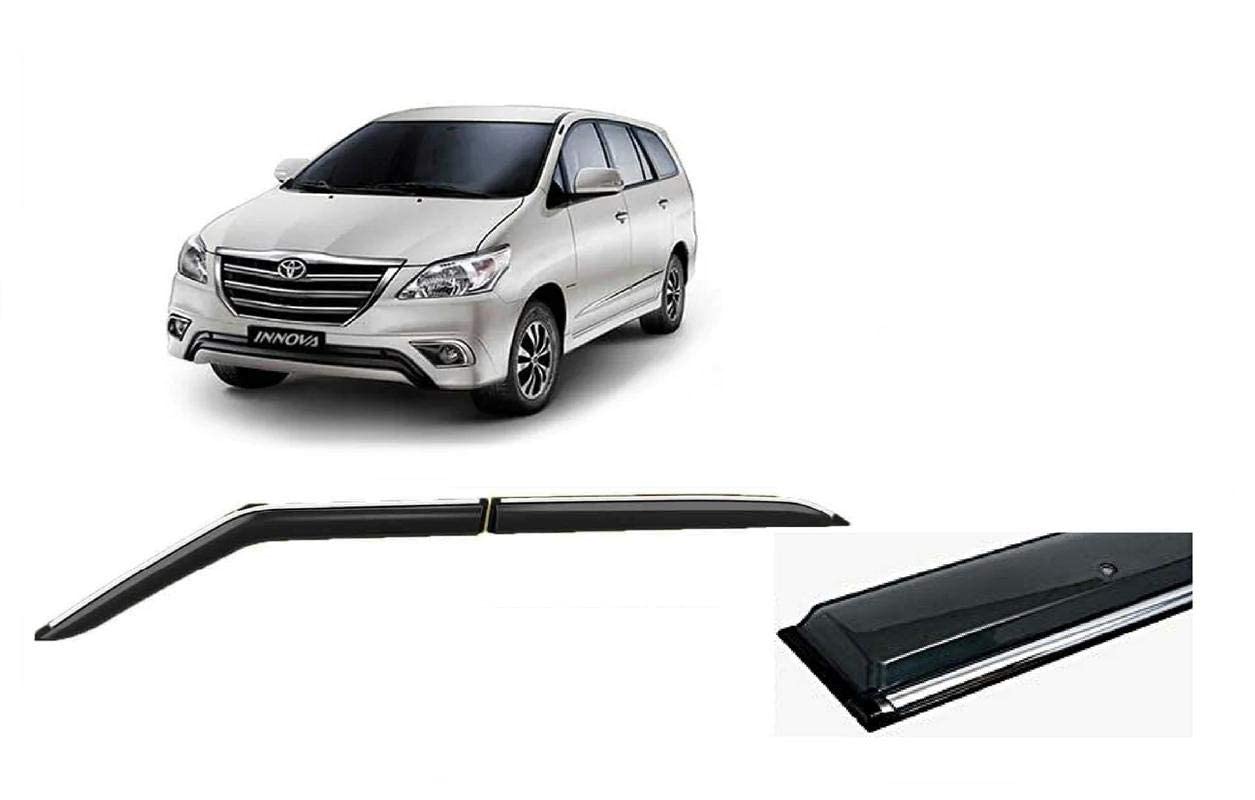Plastic Window Door Visor Rain Guard Side Wind Deflector Chrome Lining Shield Compatible with Toyota Innova Type 2 (Set of 4)