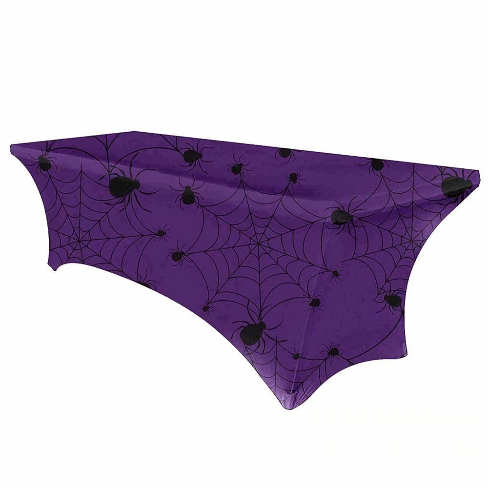 6ft Stretch Spandex Table Cover - Universal Rectangular Fitted Tablecloth for Wedding Banquet and Party - Spider Web Pattern Halloween Party Purple (72 Length x 30 Width x 30 Height Inches) XZB-17