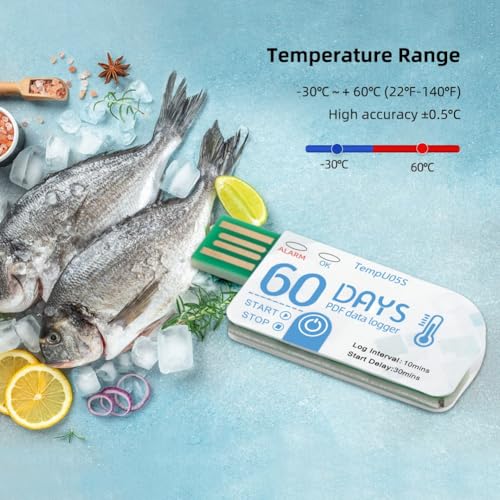 Geroosaty 1 Stück TempU05s USB-Temperaturdatenlogger, 60 Einmalgebrauch, Temperaturanalysator, PDF-Bericht, USB-Temperaturlogger