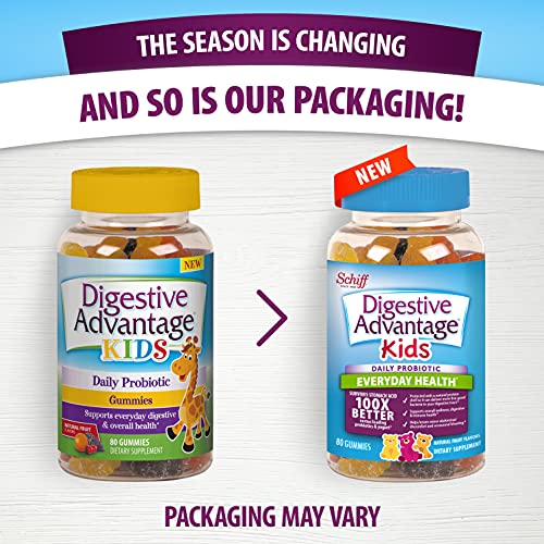 Digestive Advantage Probiotic Gummies For Digestive Health, Daily Probiotics For Kids, Support For Occasional Bloating, Minor Abdominal Discomfort & Gut Health, 80Ct Natural Fruit Flavors #TOP5