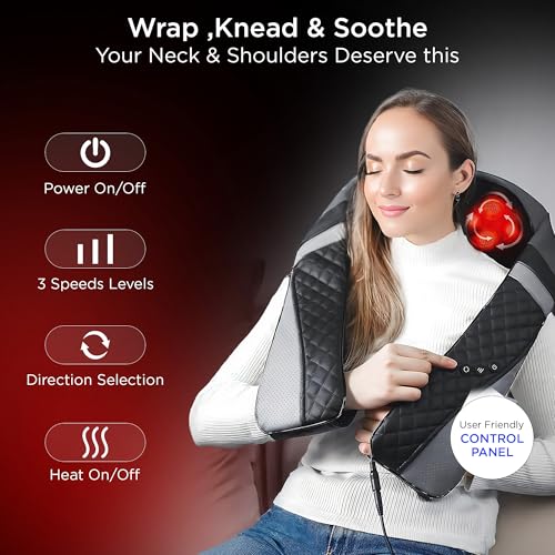 Image of Dr Physio USA 1047 Shiatsu Electric Neck and Back Massager Machine with Infrared Kneading Nodes for Cervical Neck, Shoulder, Back & Body Muscle Pain Relief