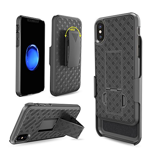 Replacement Case for iPhone X Case and case for iPhone Xs Case, Moona® Shell Holster Combo Case for iPhone X/XS with Kickstand & Belt Clip - Belt Clip Case for iPhone 10/11 Thin Holster