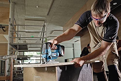 Bosch Professional 18V System Akku Stichsäge GST 18V-LI S (Schnitttiefe in Holz/Alu/Metall: 120/20/8 mm, inkl. 2x 4.0Ah Akku + Ladegerät, 3x Sägeblätter für Holz, Abdeckhaube, Einlage, L-BOXX)
