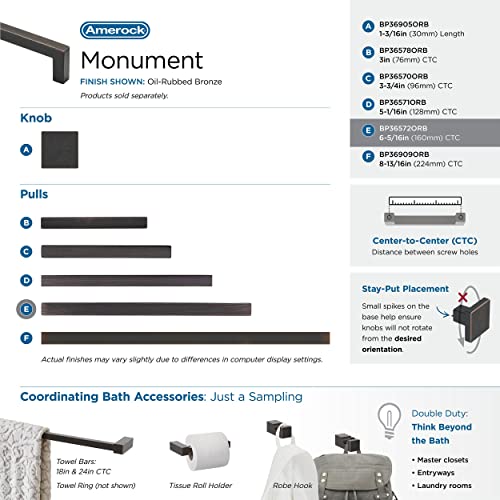 Image of Amerock | Cabinet Pull | Oil Rubbed Bronze | 6-5 /16 inch (160 mm) Center to Center | Monument | 1 Pack | Drawer Pull | Drawer Handle | Cabinet Hardware