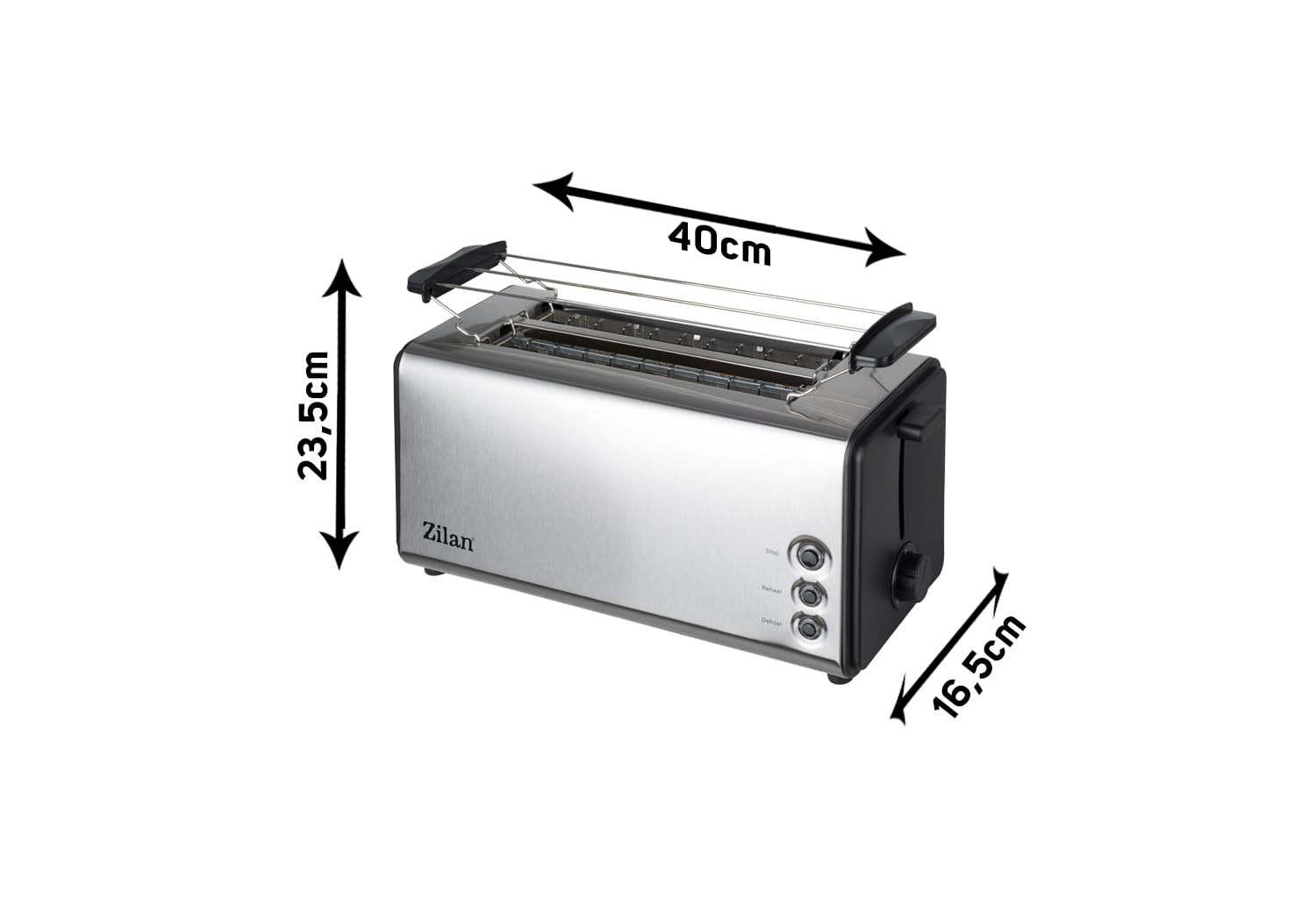 Zilan, Grille-pain à fente longue, 4 tranches de Toastautomatique, XXL, 5 niveaux de rôtissage, accessoire de pain, fonction décongélation, tiroir ramasse-miettes en acier inoxydable