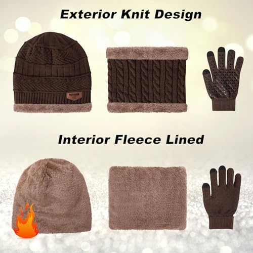 Image of Loritta Winter Hats for Men, 3 PCS Fleece Beanie Scarf Gloves Set