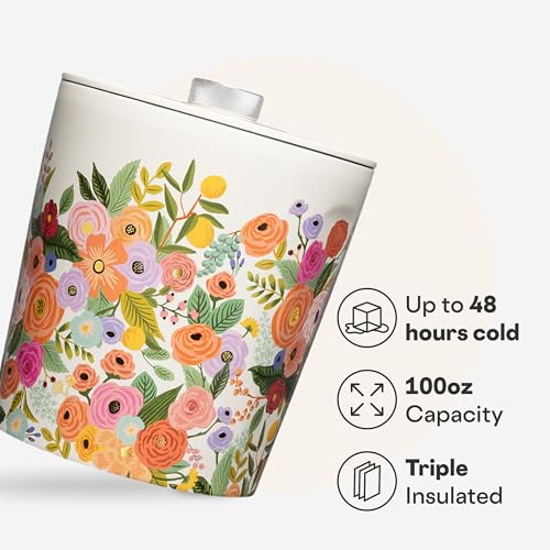 Image of Corkcicle Insulated Ice Bucket with Lid - Stainless Steel - 100 oz - Garden Party Cream