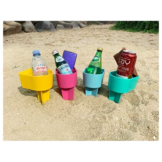 Rama Rose Beach Cup Holder with Pocket, Multifunctional Sand Cup Holder for Beverage Phone Sunglass Key, Beach Accessory Drink Sand Coaster, 4PCS (Pink, Teal, Yellow and Blue)