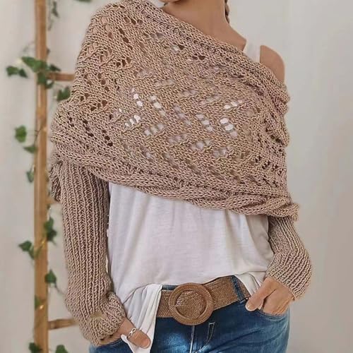 Women's Knitted Double Sleeve Scarf, Scarf with Sleeves for Women, Knitted Cable Wrap3