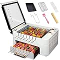 3-in-1 Smokeless 360°Rotating Electric BBQ Grill,Indoor Tabletop Skewer&Grill with Temperature Control,1500W Automatic Skewer Oven with Non-Stick Tray for Family BBQs (White)
