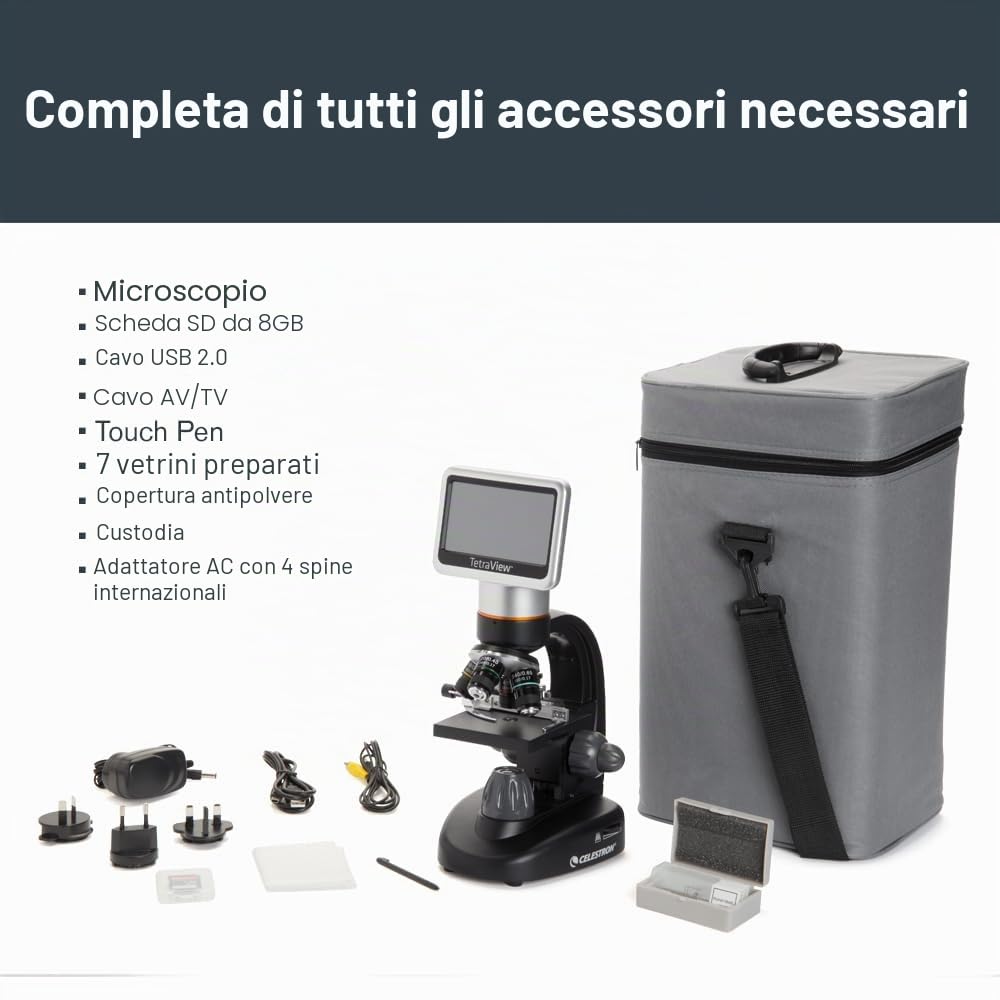 Celestron 44347 TetraView LCD Microscopio digitale touchscreen, Ingrandimento 40x-400x, Nero/Argento