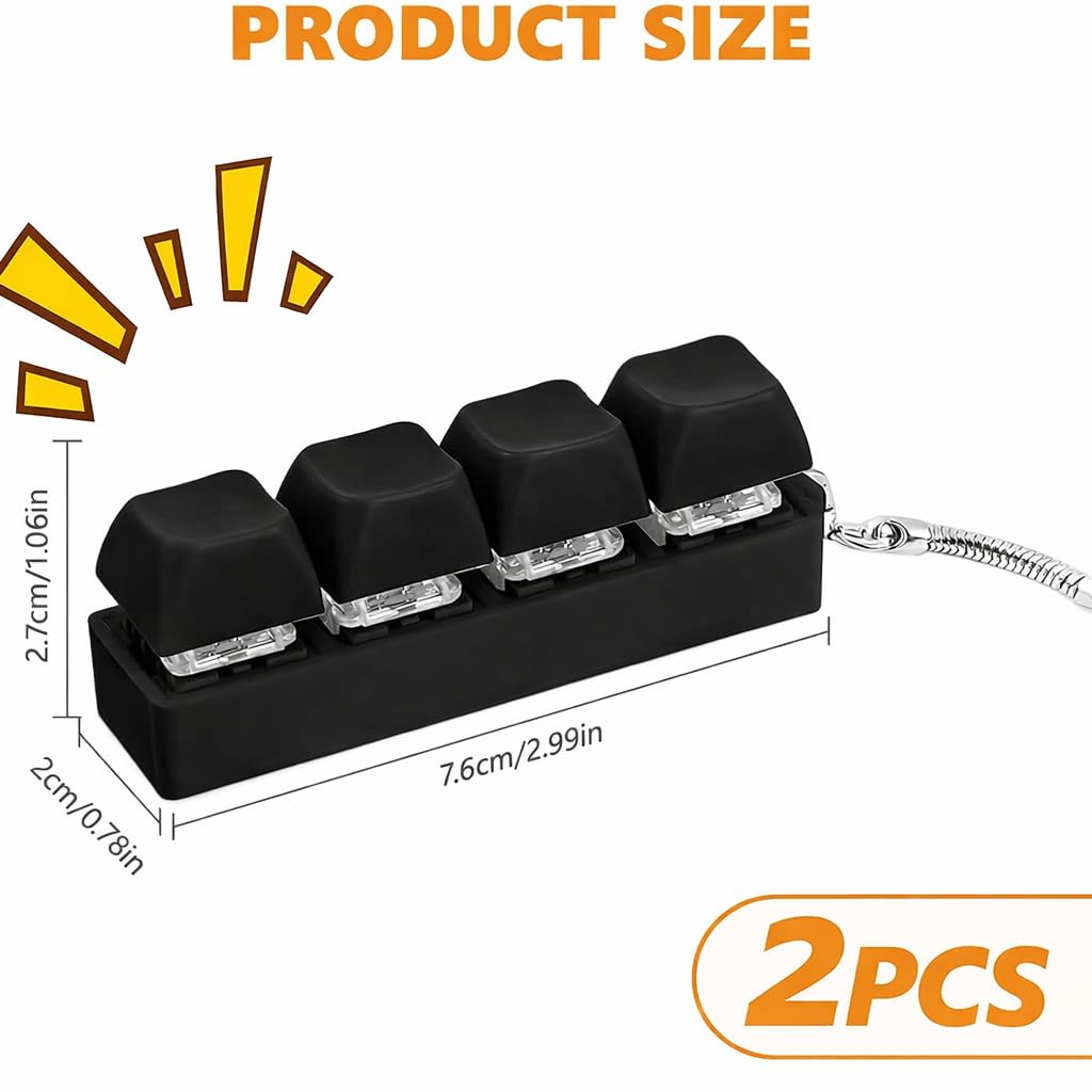 Zestaw 2-częściowy breloków do kluczy, z klawiaturą klikającą, mechanicznym zabawką antystresową Mini Keyboard 4 klawisze Keycaps DIY z karabińczykiem 15+ (Czarny)